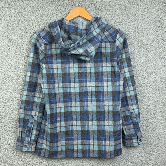 Pendleton Plaid Full Zip Hooded Jacket 100 Virgin Wool Blue Gray Womens XS - Picture 5 of 6